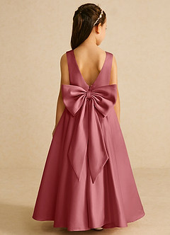 Azazie Pipsy 플라워 걸 드레스 A라인 절하다 매트 새틴 발목 길이 드레스 image1