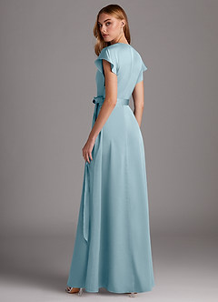 Azazie Nico Brautjungfernkleider A-Linie V-Hals Stretch-Satin Kleid Stimmungsvolles Blau image5