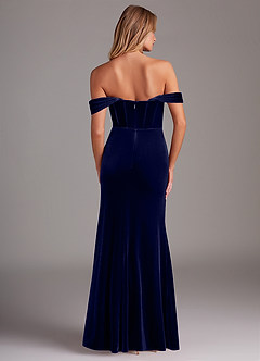 Azazie Jas Robes de demoiselle d'honneur Robe Fourreau Convertible en velours Schulterfreies Korsett Bleu Marine Foncé image2