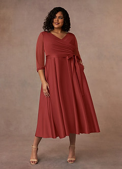 Azazie Maritza Mother of the Bride Dresses Rust A-Line Pleated Matte Satin Dress image1