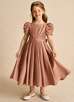 Azazie Miriam Flower Girl Dresses Bronzer Ball-Gown Pleated Matte Satin Dress image2