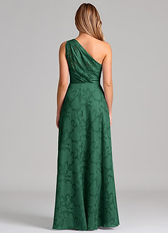 Azazie Phaedra Bridesmaid Dresses Dark Green A-Line One Shoulder Floral Burnout Dress image6
