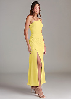Azazie Eren Bridesmaid Dresses Canary Mermaid One Shoulder Chiffon Dress image4