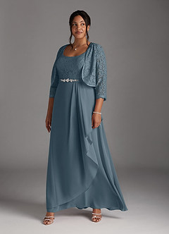 Azazie Ainsling Mother of the Bride Dresses Twilight A-Line Square Neckline Lace Chiffon Dress image14