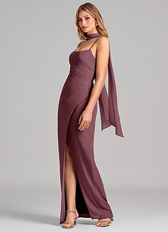 Azazie Calandra Robes de demoiselle d'honneur Robe Fourreau en Mousseline de soie Plissée Sangria image4