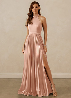 Christian Siriano Bridal for Azazie 1007 Robes de demoiselle d'honneur Robe Trapèze en Satin extensible Plissée Or Rose image1