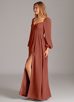 Azazie Alia Bridesmaid Dresses Auburn A-Line Long Sleeve Chiffon Dress image3