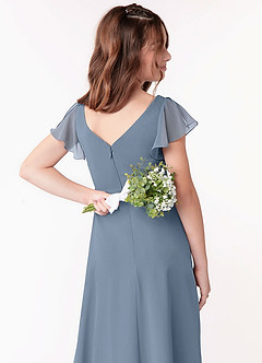 Azazie Omari Junior Dusty Blue A-Line Ruched Chiffon Dress image3