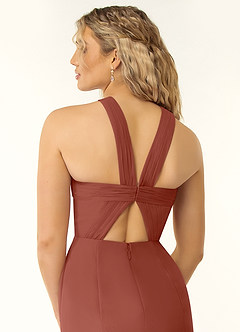 Azazie Rue Bridesmaid Dresses Auburn A-Line Halter Chiffon Dress image2