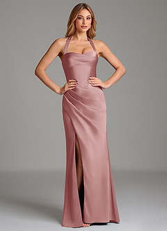 Azazie Serenity Robes de demoiselle d'honneur Robe Sirène en Satin extensible Décolleté en cœur Rose Poussiéreuse image5