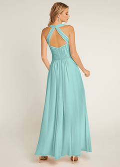 Azazie Claudia Bridesmaid Dresses Aqua A-Line Sweetheart Neckline Chiffon Dress image3