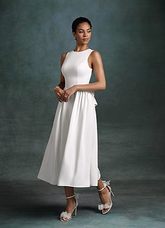 Azazie Maeve Wedding Dresses Diamond White A-Line with Pockets Crepe Back Satin Dress image3