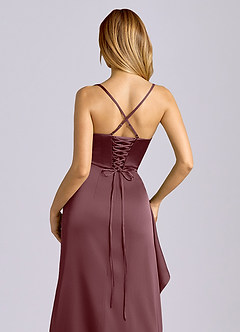 Azazie Sarai Bridesmaid Dresses Sangria Sheath Corset Stretch Satin Dress image2
