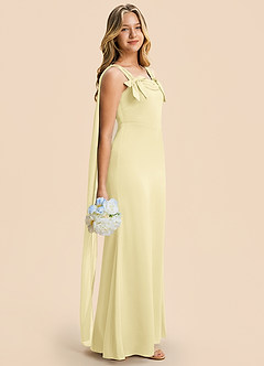 Azazie Chelsea Junior Lemon Sorbet Sheath Pleated Stretch Satin Dress image1
