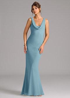 Azazie Rylina Bridesmaid Dresses Moody Blue Mermaid Pleated Chiffon Dress image1