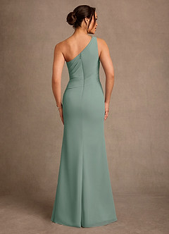 Azazie Floy Moeder van de bruid jurken Kolom Jurk van Chiffon One-shoulder Zilveren Salie image3