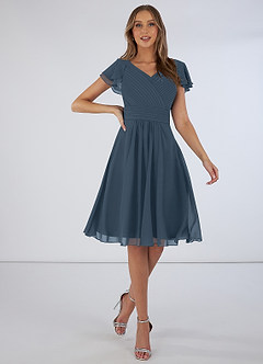 Azazie Hadley Kleider zum Anprobieren zu Hause A-Linie Plissee Chiffon Knielang Kleider image1