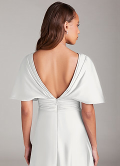 Azazie Pamela Robes de demoiselle d'honneur Robe Trapèze en Satin extensible Plissée Blanc image6