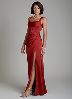 Azazie Amora Brautjungfernkleider Meerjungfrau-Linie Korsett Stretch-Satin Kleid Granatapfelrot image6