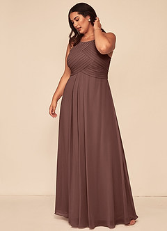 Azazie Ginger Vestidos de damas de honor Vestido Expresado de Gasa de Línea A con Halter Plisado image12
