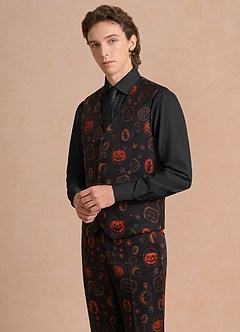 front Caleb Negro Chaleco de traje con estampado vintage de Halloween