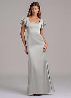 Azazie Elkie 신부 들러리 드레스 인어 스퀘어 네크라인 스트레치 새틴 바닥 길이 드레스 image1