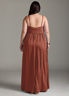 Azazie Alia Bridesmaid Dresses Auburn A-Line Pleated Stretch Satin Dress image16