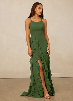 Christian Siriano Bridal for Azazie 1006 Bridesmaid Dresses Olive Mermaid Ruched Chiffon Dress image1