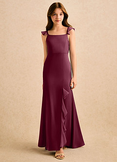 Azazie Novalie Girls Formal Robe Demoiselle D'honneur Fillette Robe Sirène en Satin extensible Arc Mûre image3
