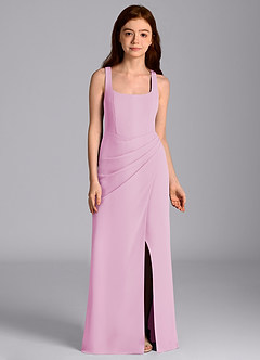 Azazie Mero Junior Vestido de Rosa Caramelo de Gasa de Corte Sirena con Plisado image6