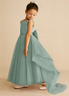 Azazie Pumpkin Flower Girl Dresses Silver Sage A-Line Convertible Tulle Dress image4