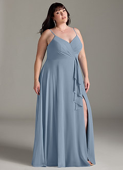Azazie Akita Robes de demoiselle d'honneur Robe Trapèze en Mousseline de soie Bleu Poussiéreux image7