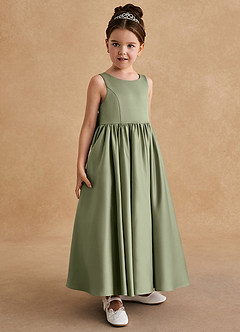 Azazie Bettie Flower Girl Dresses Pistachio A-Line Bow Matte Satin Dress image4