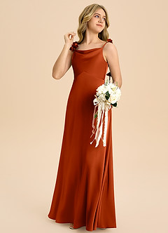 Azazie Gumdrop Junior Paprika Empire Pleated Stretch Satin Dress image4