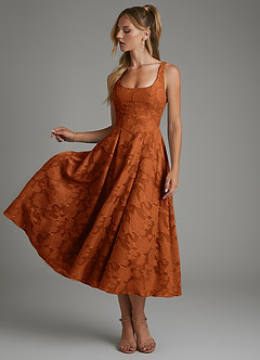 Azazie Isabella Bridesmaid Dresses Burnt Orange A-Line Corset Floral Burnout Dress image3
