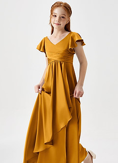 Azazie Omari Junior Butterscotch A-Line Pleated Stretch Satin Dress image6