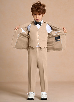 front Oliver Tan Boys 5-Piece Suit With Bow Tie