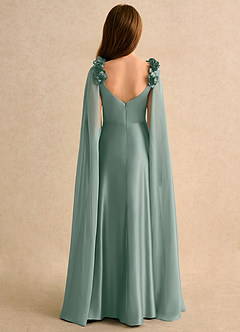 Azazie Rosita Girls Formal Robe Demoiselle D'honneur Fillette Robe Trapèze en Satin extensible Plissé Sauge D'argent image2