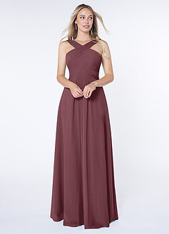 Azazie Kaleigh Bridesmaid Dresses Sangria A-Line Pleated Chiffon Dress image1