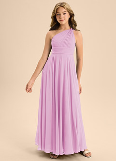 Azazie Charlize Junior Vestido de Rosa Caramelo de Gasa de Corte En A con Plisado image3