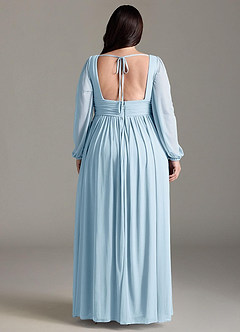 Azazie Norah Bridesmaid Dresses Sky Blue A-Line V-Neck Long Sleeve Chiffon Dress image7