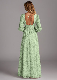 Azazie Norah Brautjungfernkleider A-Linie Lange Ärmel mit V-Ausschnitt Chiffon Kleid Grüner Farn Blumen image2
