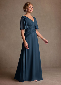 Azazie Milliat Mother of the Bride Dresses Dark Navy A-Line Lace Chiffon Dress image2