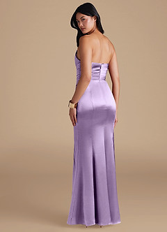 Azazie Yola Vestidos de damas de honor Vestido de Lila de Satén Metálico de Corte Recto con Plisado image4