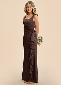 Azazie Adrienne Junior Ganache Sheath Pleated Stretch Satin Dress image5