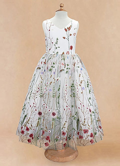 Azazie Arianna Flower Girl Dresses Ivory A-Line Lace Tulle Dress image1