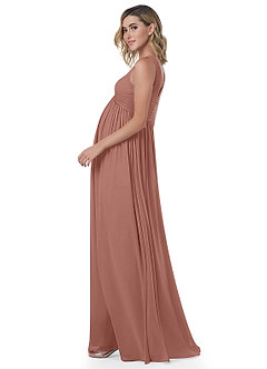 Azazie Yetta Maternity Bridesmaid Dresses A-Line V-Neck Gathered Chiffon Floor-Length Dress image4