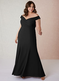 Azazie Lecia Robes de demoiselle d'honneur Robe Empire Convertible en Mousseline de soie Schulterfrei, plissiert Noir image8