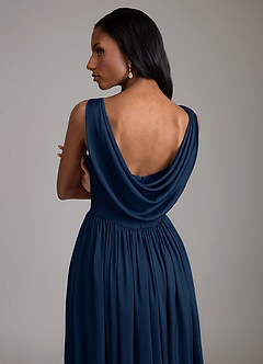 Azazie Novi Brautjungfernkleider A-Linie mit Taschen Stretch-Satin Kleid Dunkelmarine image4