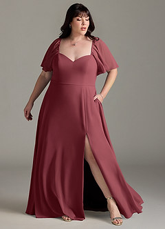 Azazie Chloe Abiti da Damigella Abito A-Line in Chiffon Scollo a Cuore Merlot image9